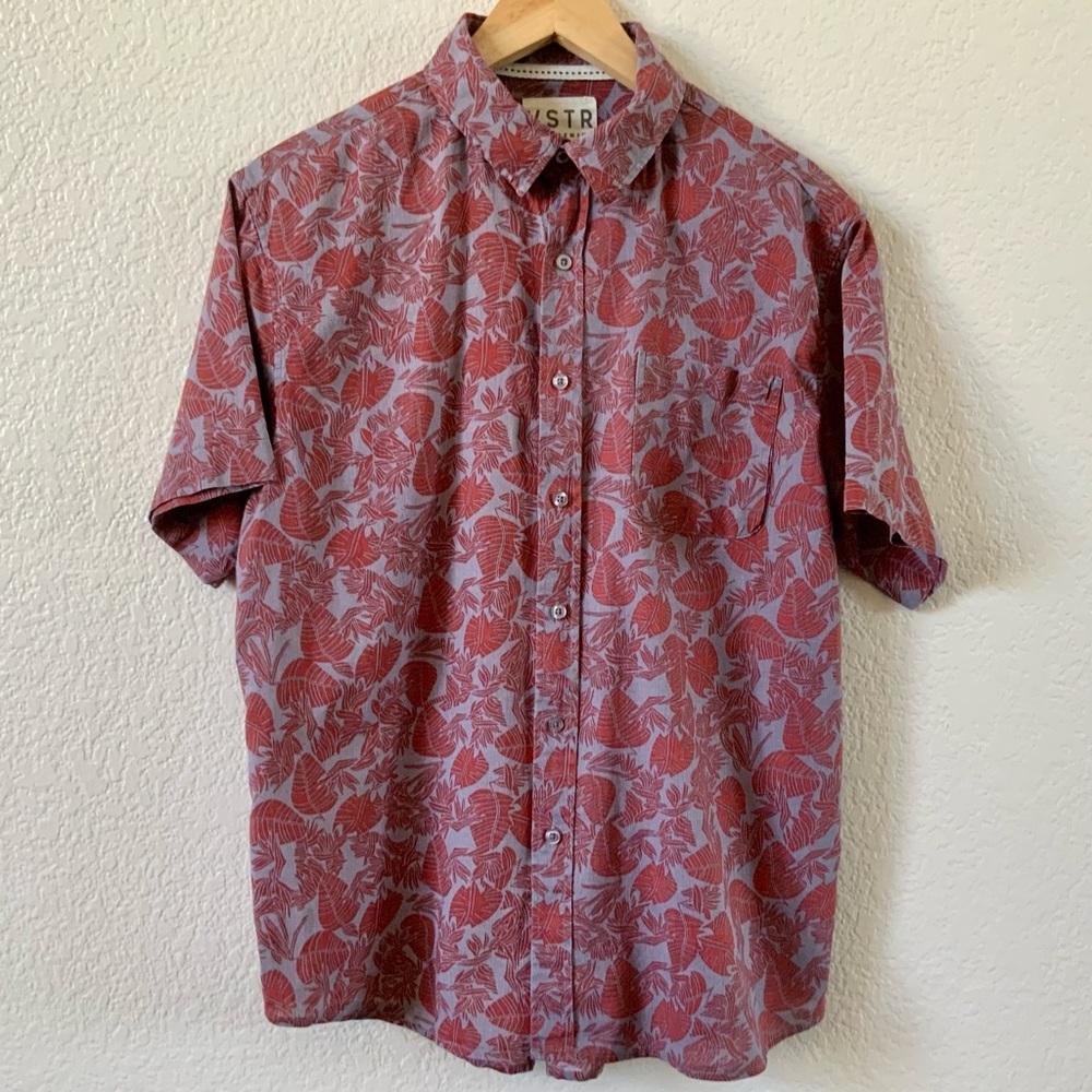 VSTR Men's Palm Leaf Casual Button Down Shirt, Sz L